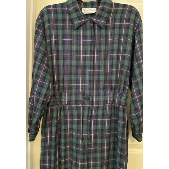 Vintage Green Plaid Shirt Dress Holiday Midi Tiered Modest Grunge Albert Nipon - Picture 15 of 16